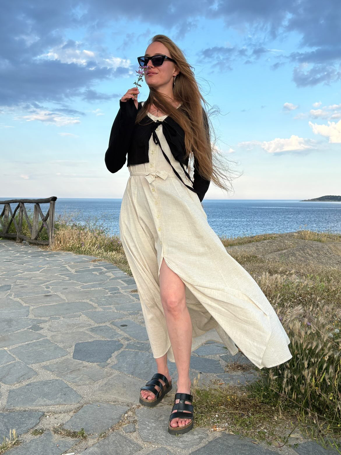 Classic Apparel: Black Tie Front Crop Cardi With Thumbholes