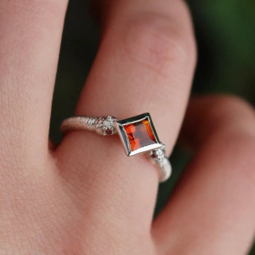 Emily Proudfoot: Sacred Serpent Ring Orange Madeira Garnet and Pink Tourmaline (Ready To Ship)