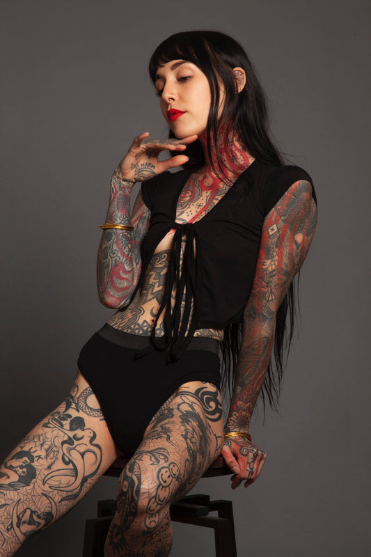 Classic Apparel: Tie Front Crop Cardi With Cap Sleeves