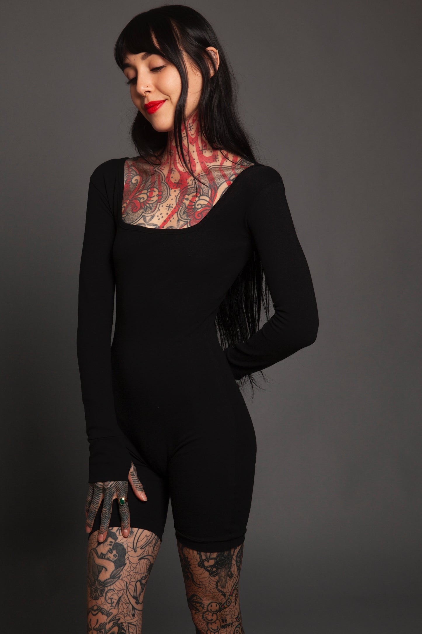 Classic Apparel: Form Fitting Playsuit With Thumbholes