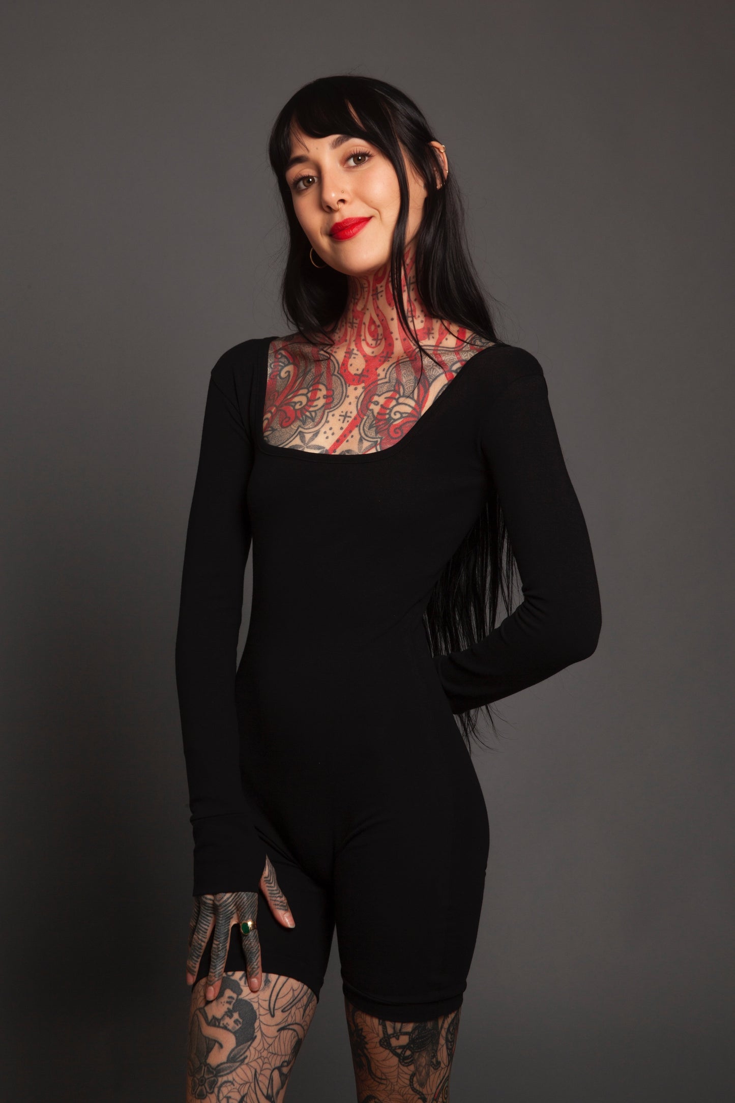 Classic Apparel: Form Fitting Playsuit With Thumbholes