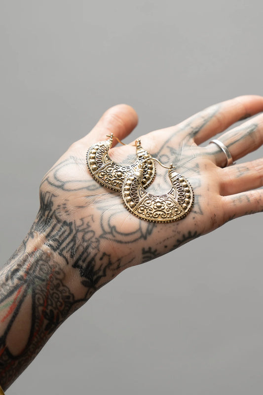 Ornate Floral Disc Earrings