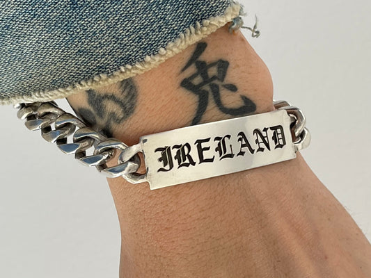 Heavy Engraved Old English ID Bracelet