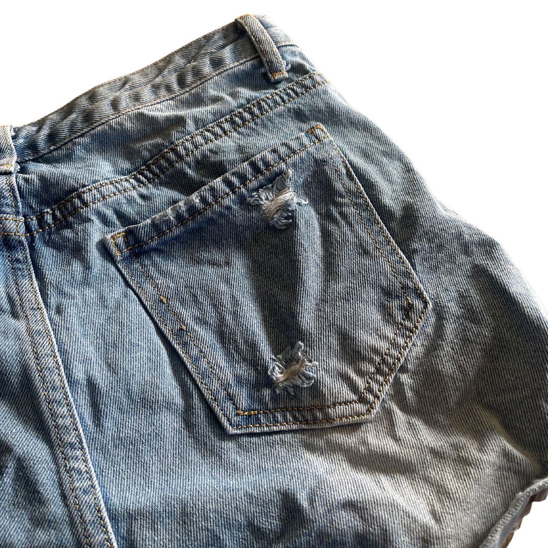 Raw Revival: Super Distressed High Waisted Shorts (Light Blue)