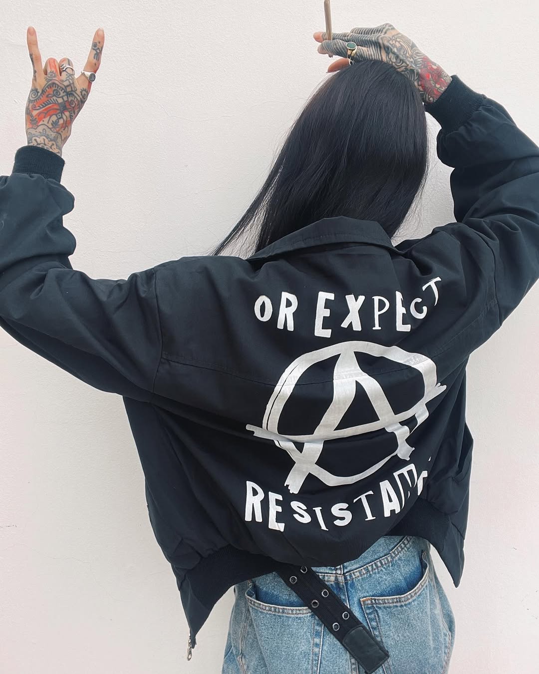 Respect Existence | Black Upcycled Bomber Jacket