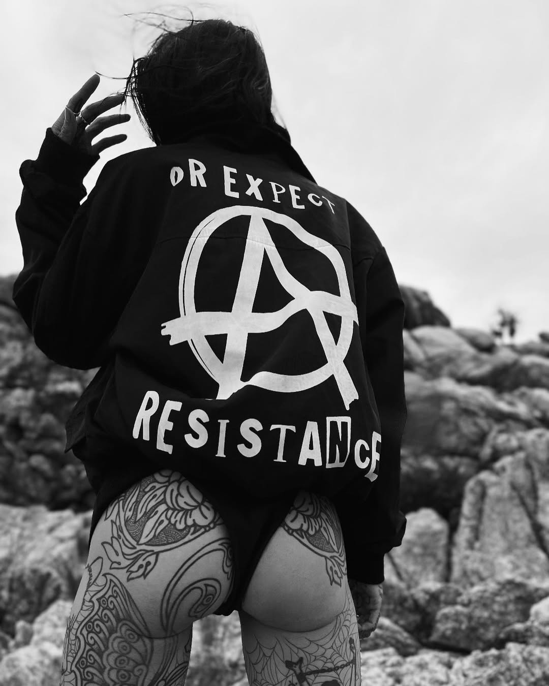 Respect Existence | Black Upcycled Bomber Jacket