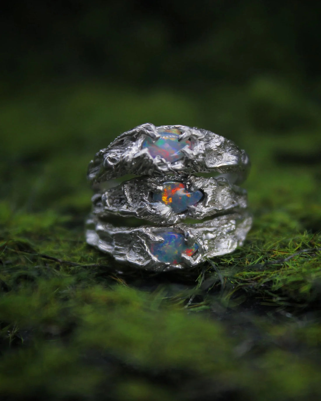 opal ring with organic texture