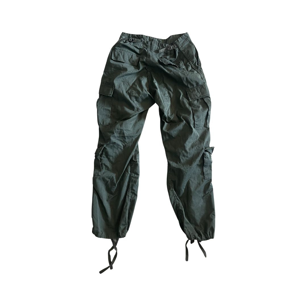 Raw Revival: Authentic Military Trousers with Hand Painted Flame