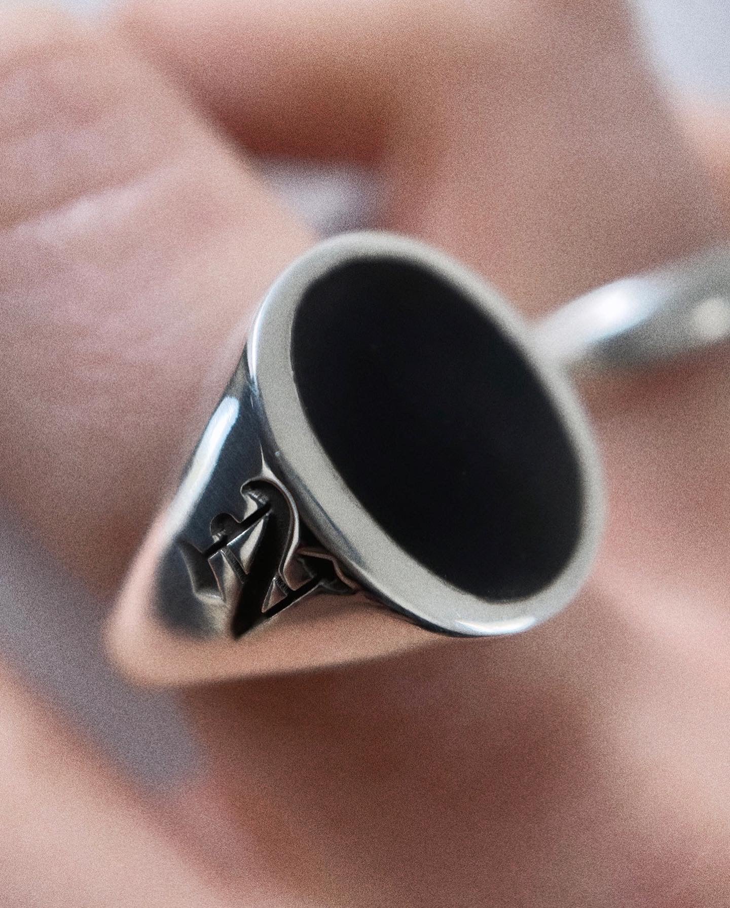 Black Sun Ring with Engraved Initials