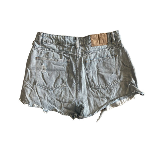 Raw Revival: Super Distressed High Waisted Shorts (Light Blue) With White Flame