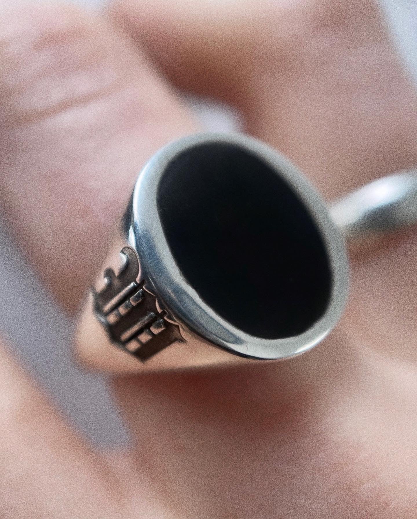 Black Sun Ring with Engraved Initials