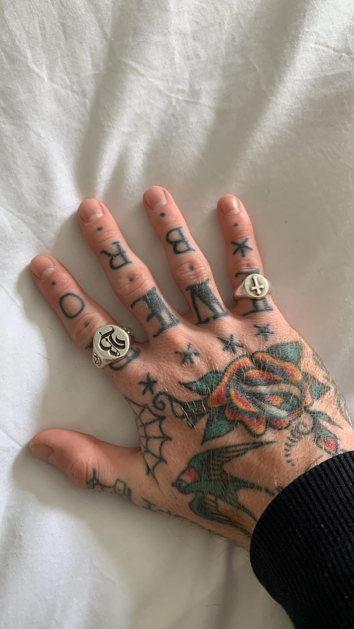 Old English Initial Ring with Scorpion Shoulders