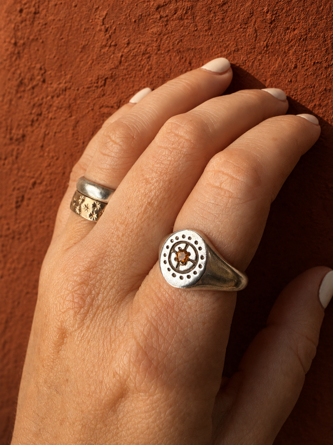 Nordic Sundial Ring with Citrine