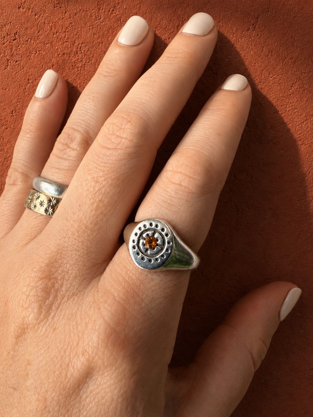 Nordic Sundial Ring with Citrine