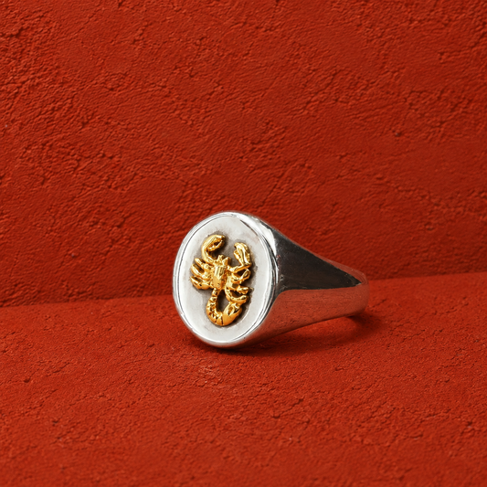 Silver and Gold Scorpion Signet Ring