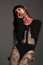 Black Tie Front Crop Cardi With Thumbholes