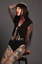 Black Tie Front Crop Cardi With Cap Sleeves