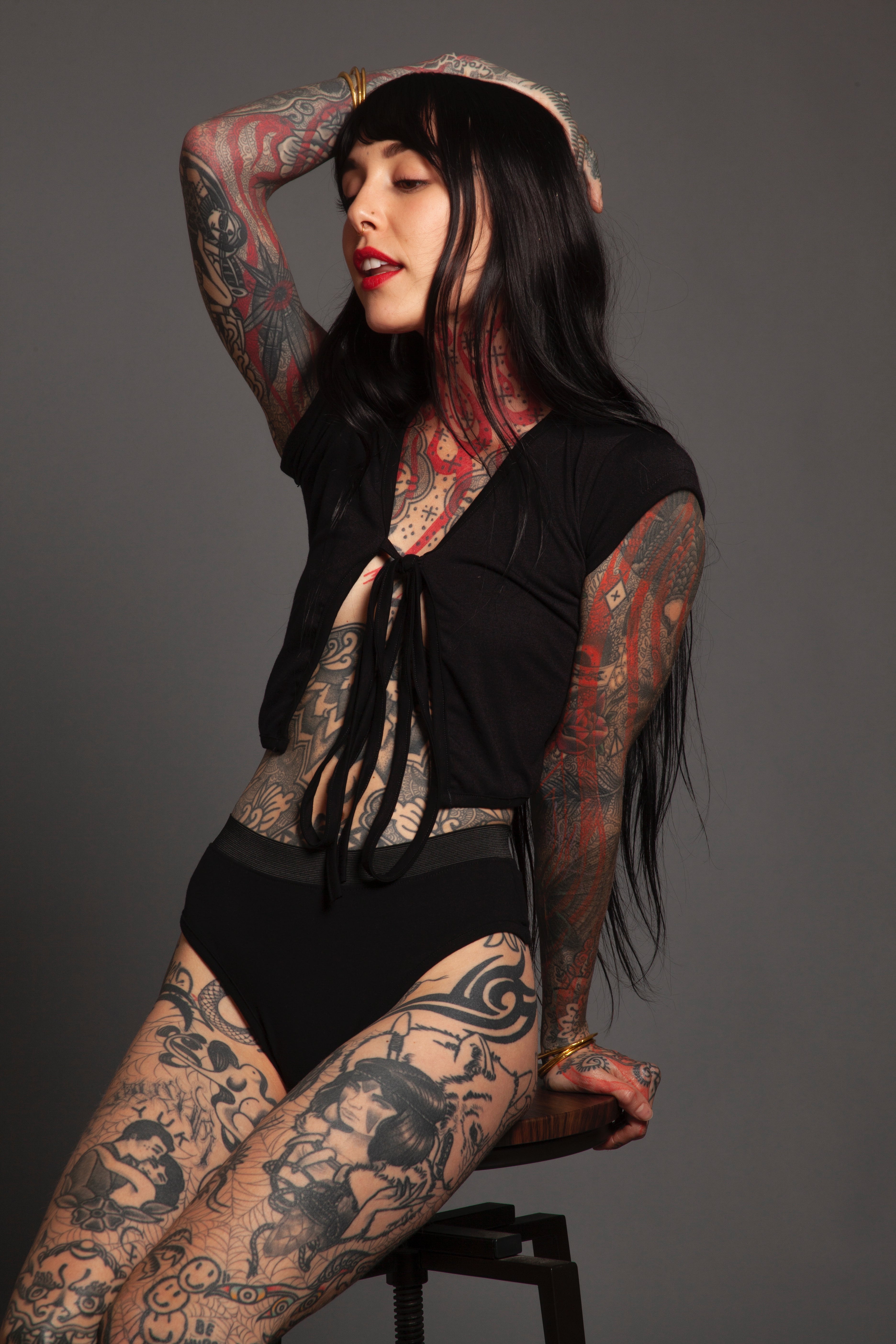 Classic Apparel: Black Tie Front Crop Cardi With Cap Sleeves