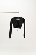 Black Tie Front Crop Cardi With Thumbholes