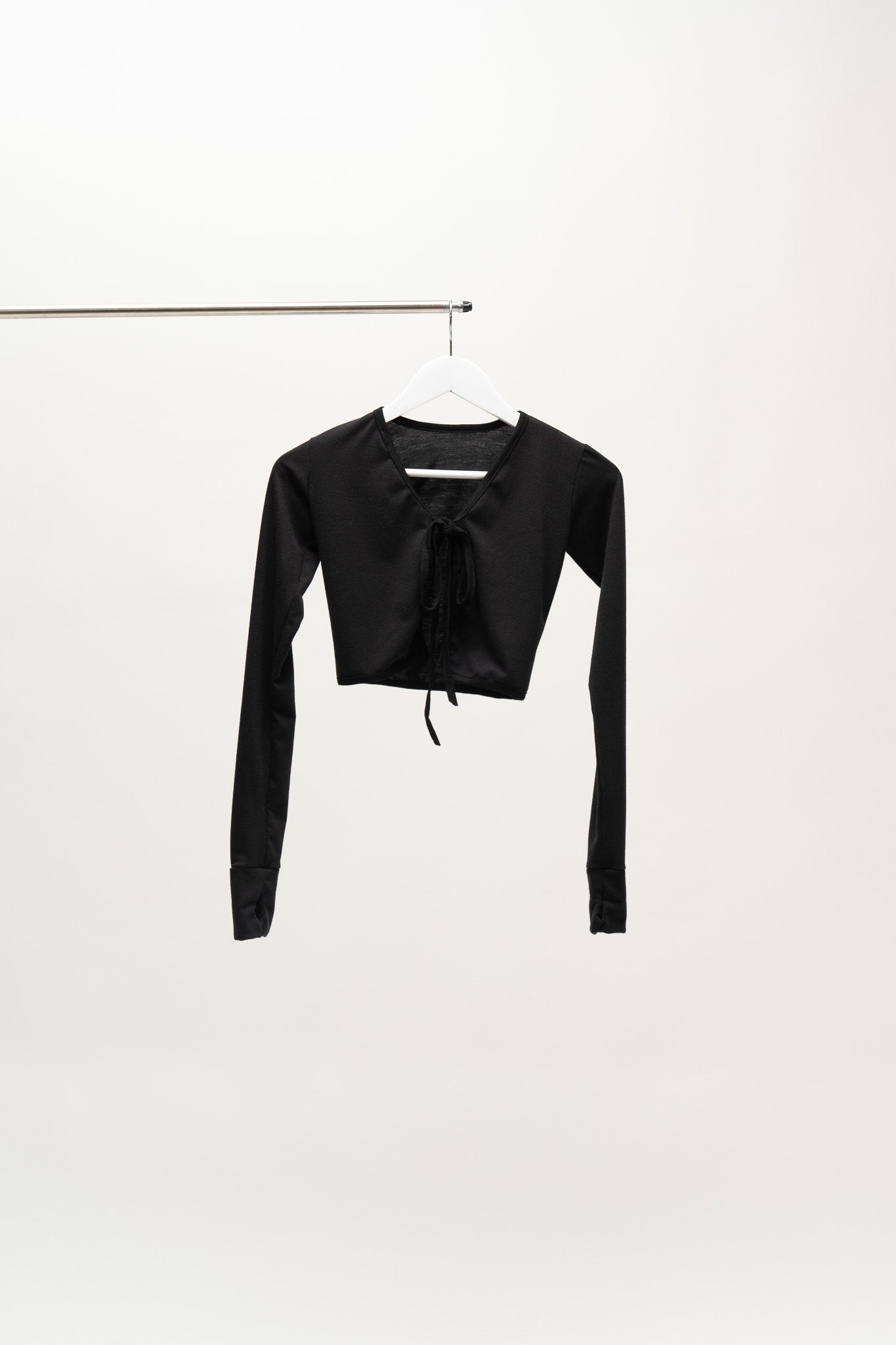 Classic Apparel: Black Tie Front Crop Cardi With Thumbholes