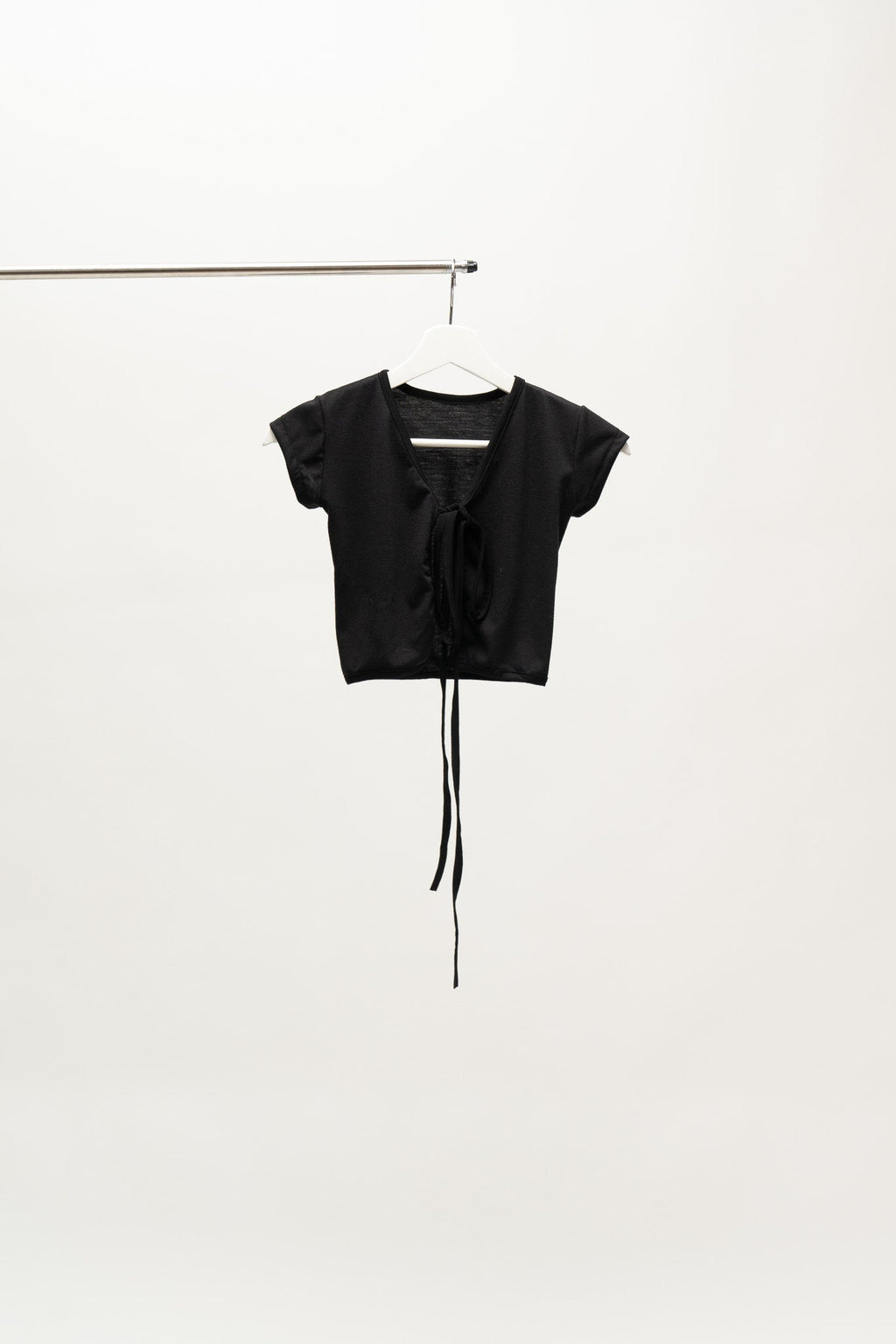 Black Tie Front Crop Cardi With Cap Sleeves