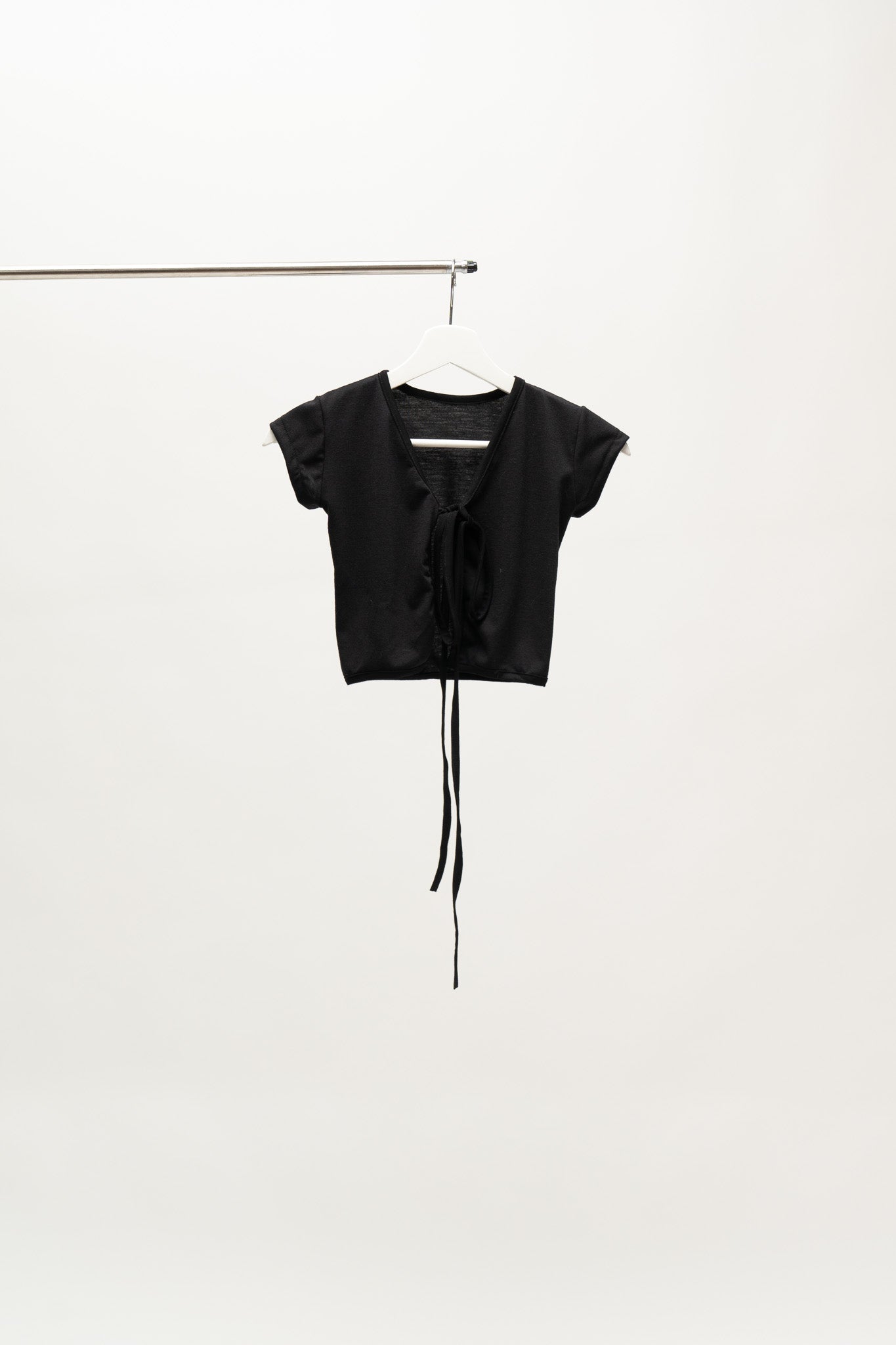 Classic Apparel: Black Tie Front Crop Cardi With Cap Sleeves