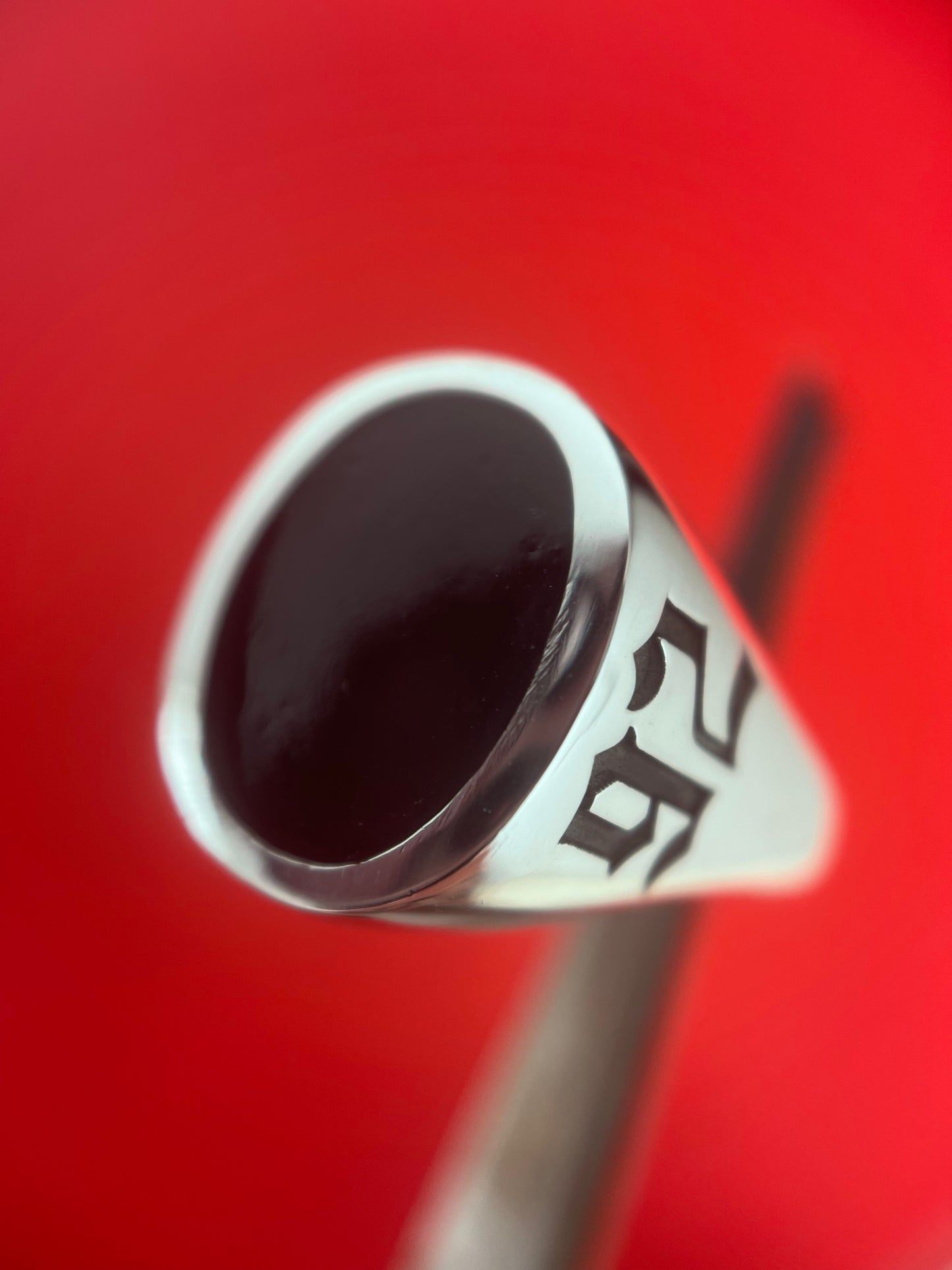 Black Sun Ring with Engraved Initials