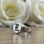 Old English Initial Ring with Scorpion Shoulders