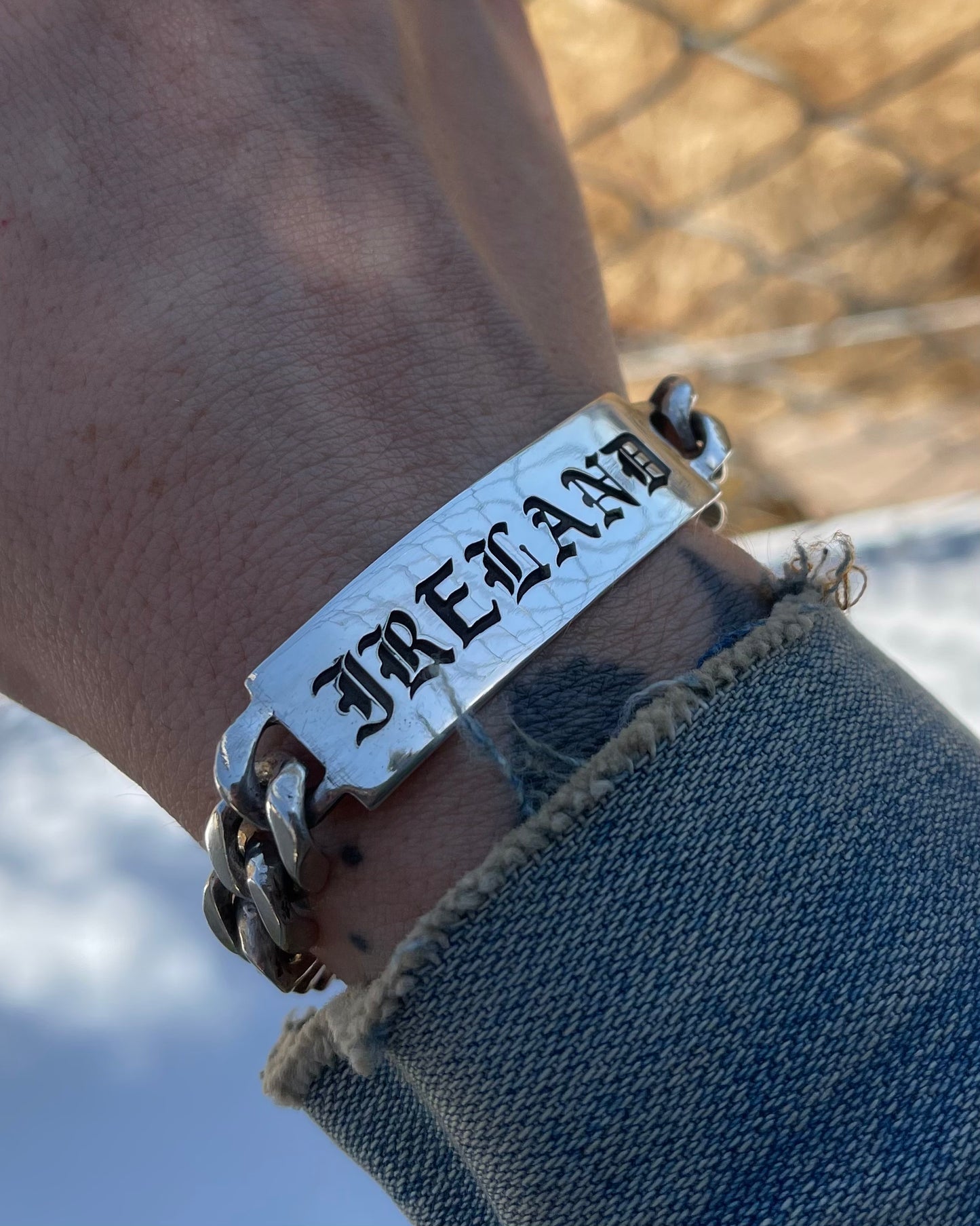 Heavy Engraved Old English ID Bracelet