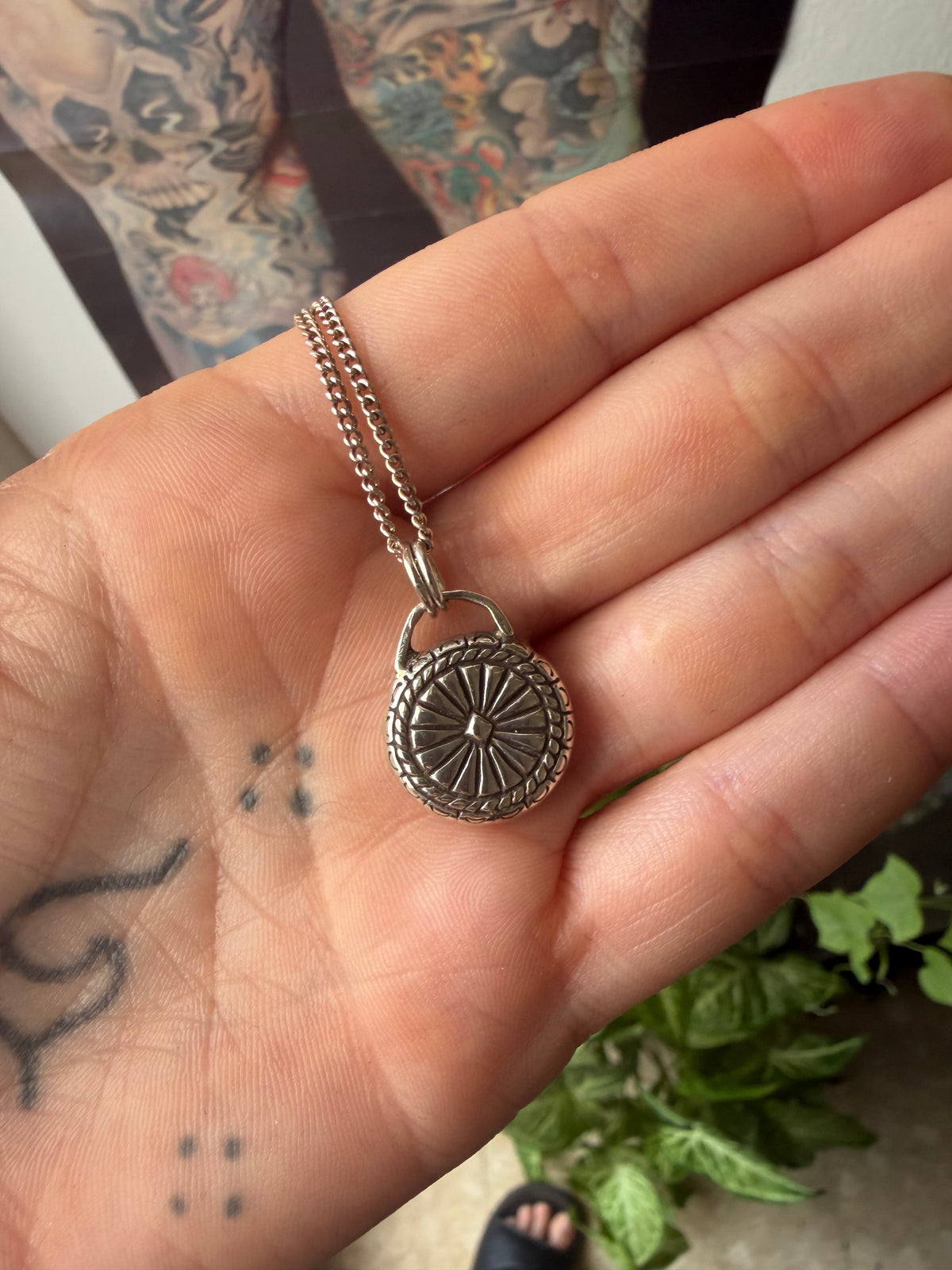 Sundial Pendant with Garnet