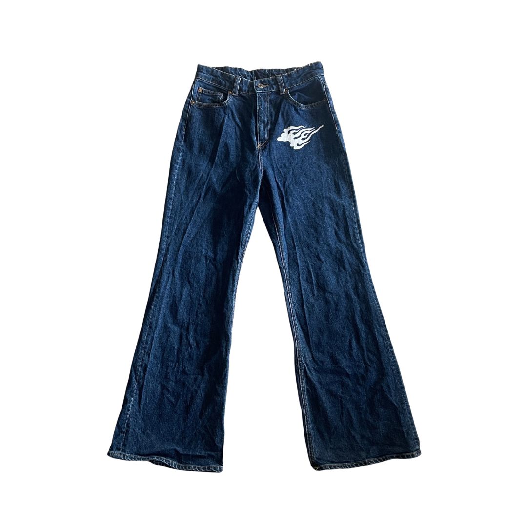 Raw Revival: No Brand Upcycled Flared Jeans (Dark Blue Wash)