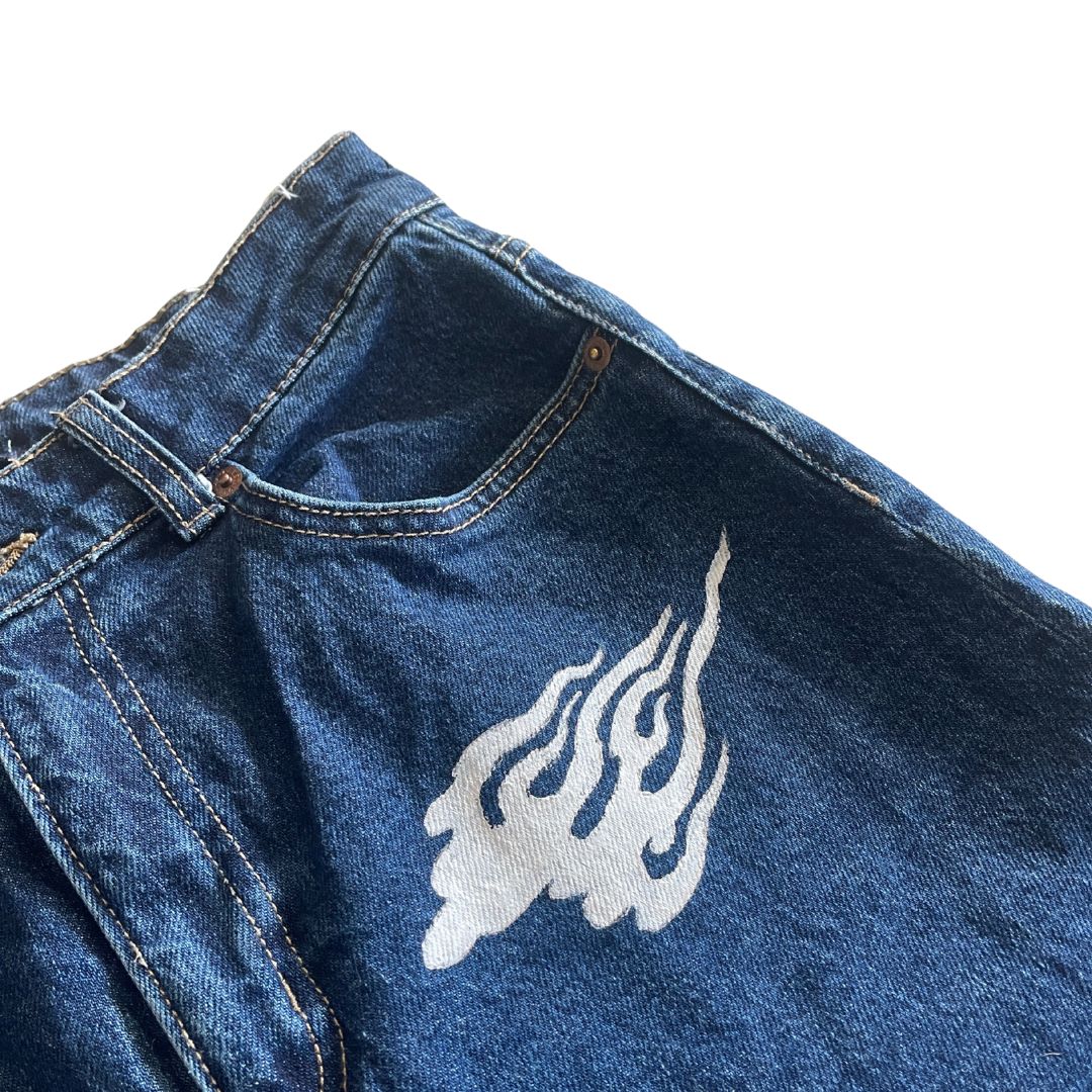 Raw Revival: No Brand Upcycled Flared Jeans (Dark Blue Wash)