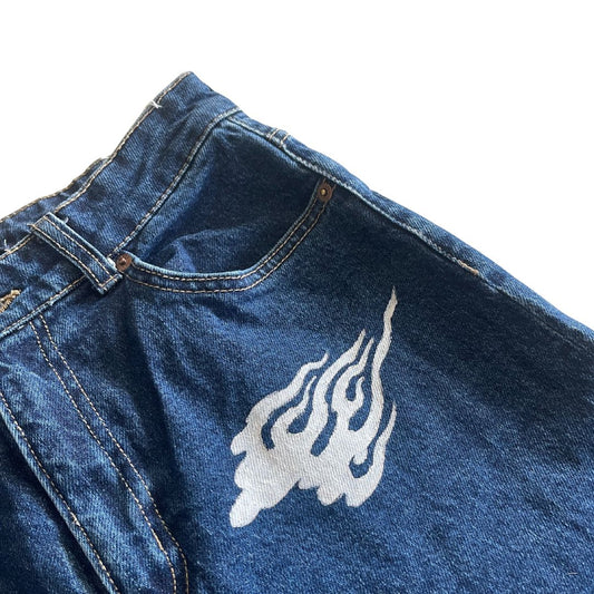 Raw Revival: No Brand Upcycled Flared Jeans (Dark Blue Wash)
