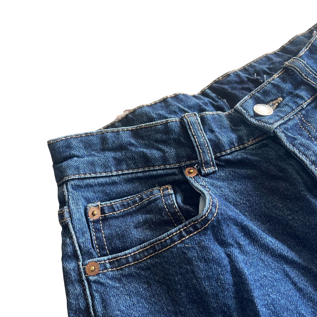Raw Revival: No Brand Upcycled Flared Jeans (Dark Blue Wash)