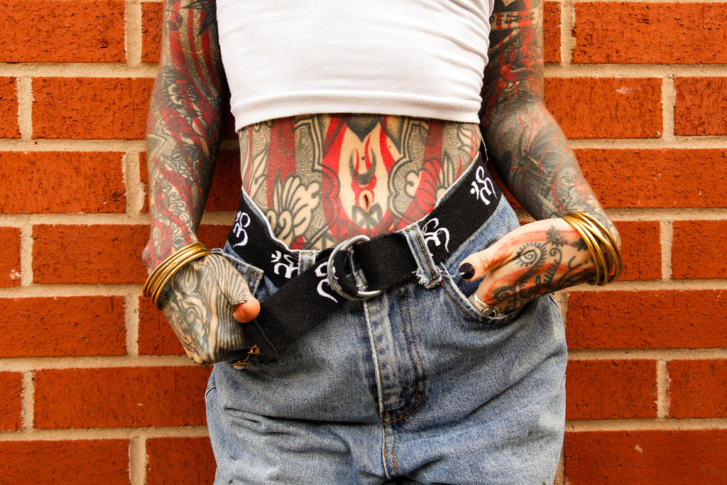 Classic Apparel: Embroidered Om Belt (Black and White)