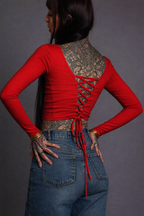 Red Fitted Crop Top Longsleeves
