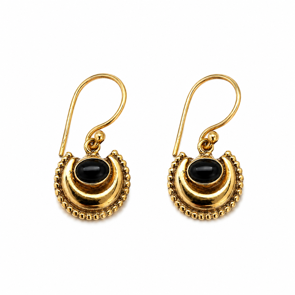 Sun Serpent Brass Earrings with Onyx