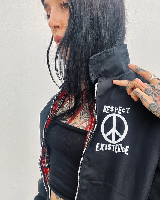 Respect Existence | Black Upcycled Bomber Jacket