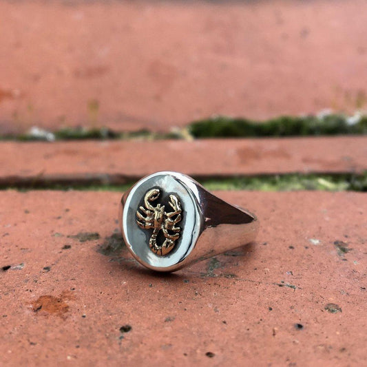Silver and Gold Scorpion Signet Ring